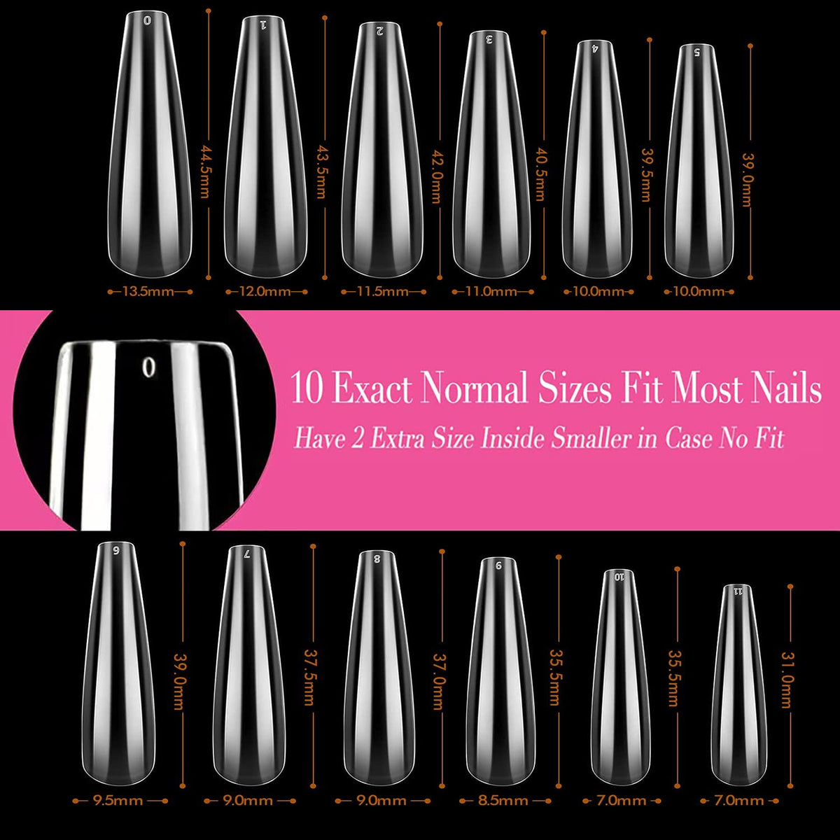 UNA GELLA XXL Coffin Nails Tips Full Cover 216pcs Extra Long Coffin Nail Tips No C Curve Clear