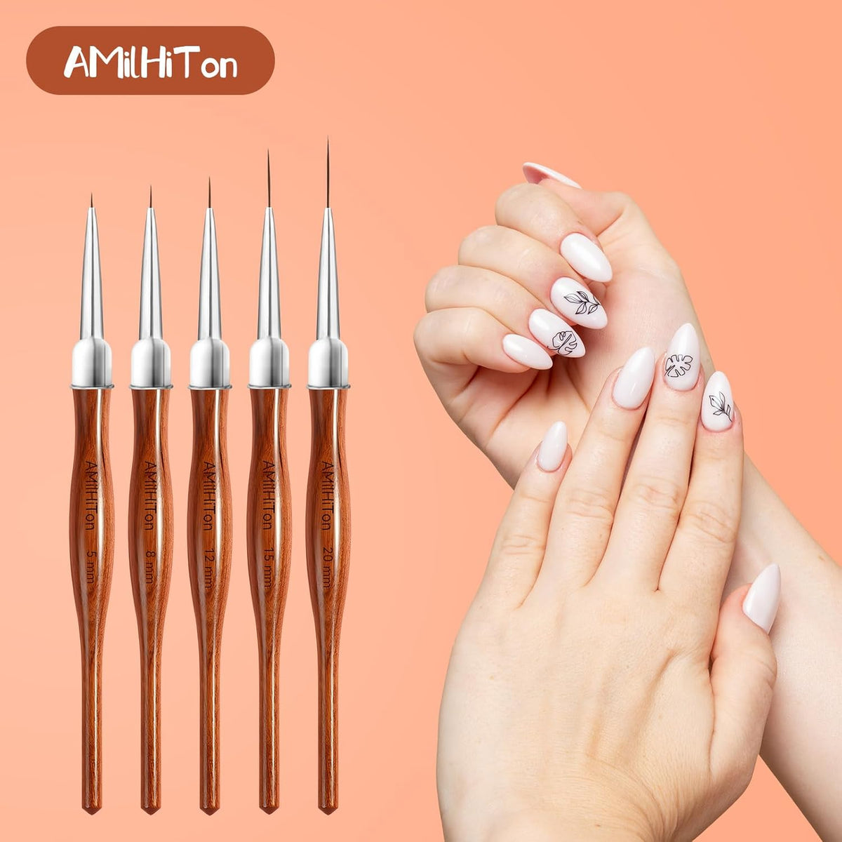 Nail Art Liner Brushes, 5Pcs Wooden Nail Brushes for Fine Drawing & Detailed Nail Art, Gel Polish