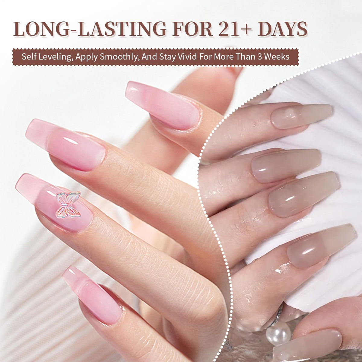 JODSONE 23PCS Gel Nail Polish Set 20 translucent Jelly Color Natural and Elegant Long Lasting