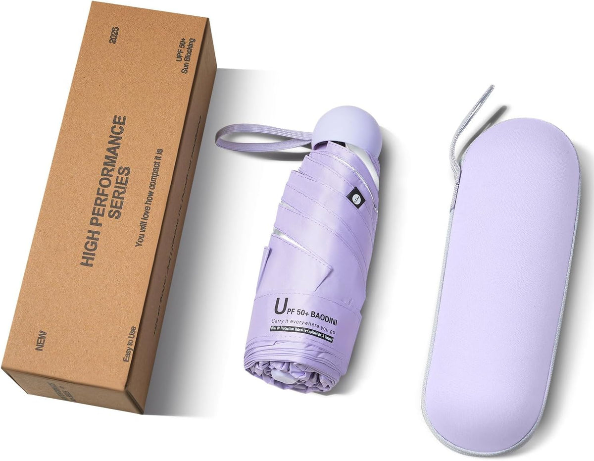 BAODINI Travel Essentials Mini Umbrella for Purse With Case Small Compact UV Sun Protection