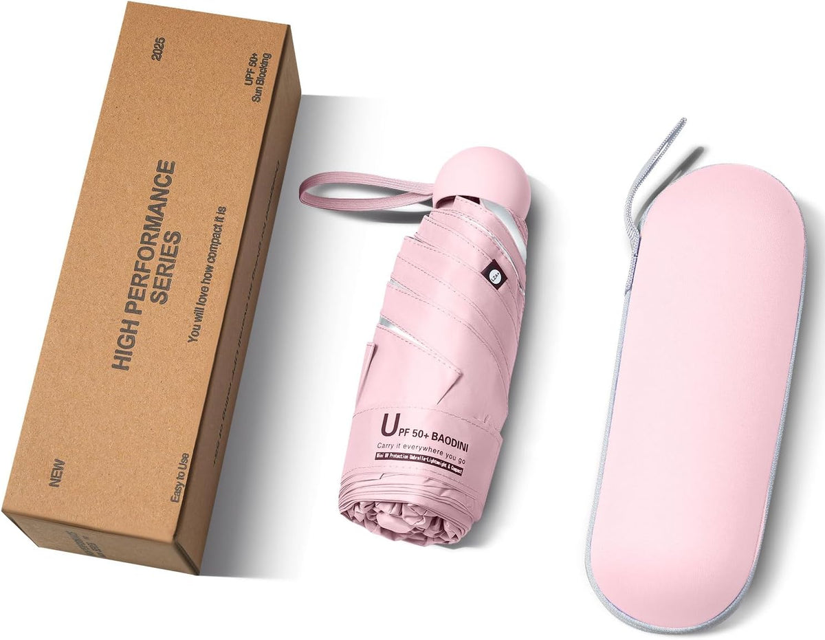 BAODINI Travel Essentials Mini Umbrella for Purse With Case Small Compact UV Sun Protection