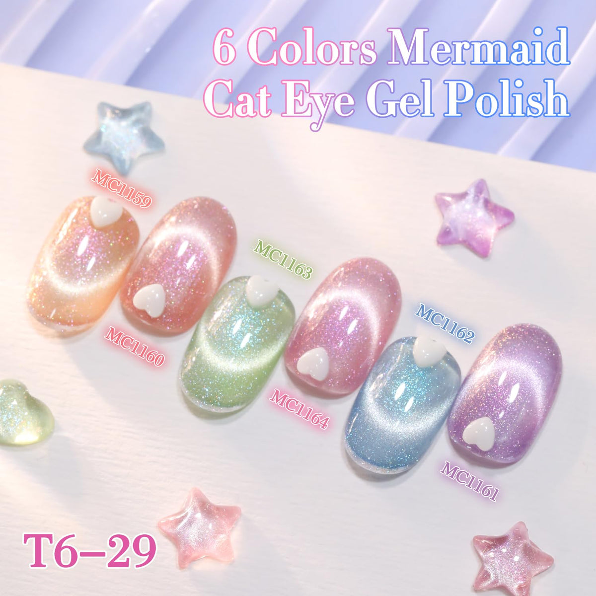 Double Rhythm Cat Eye Gel Nail Polish Set of 6 Same Color Same Bottle 0.5 Oz Shimmer Glitter with