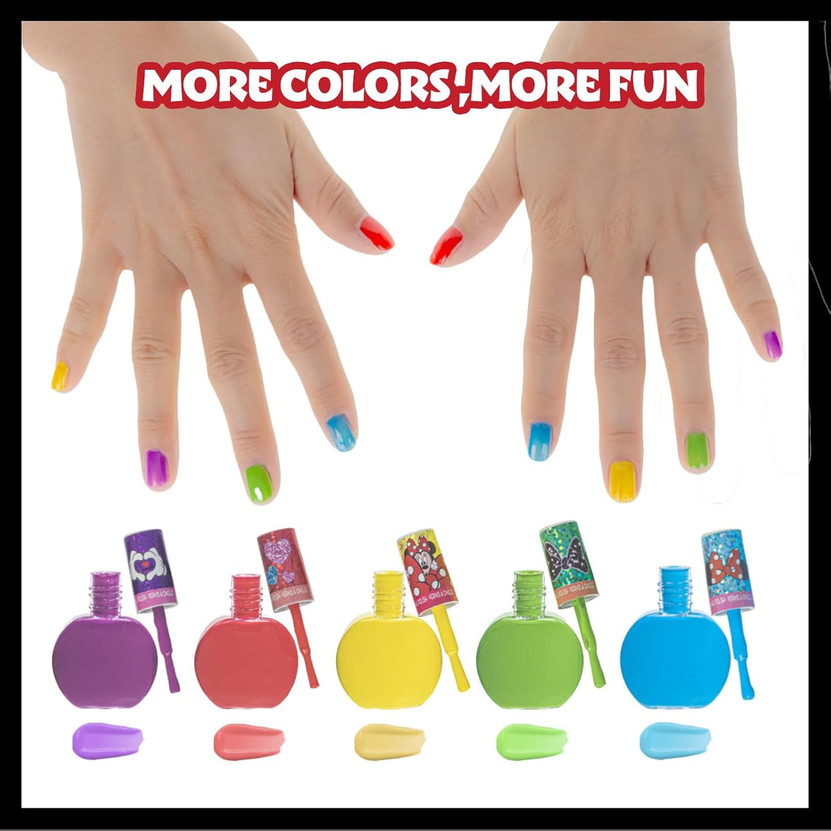 Townley Girl Disney Minnie Mouse 18 Piece Water-Based Nail Polish Set, Quick Dry and Peels-Off