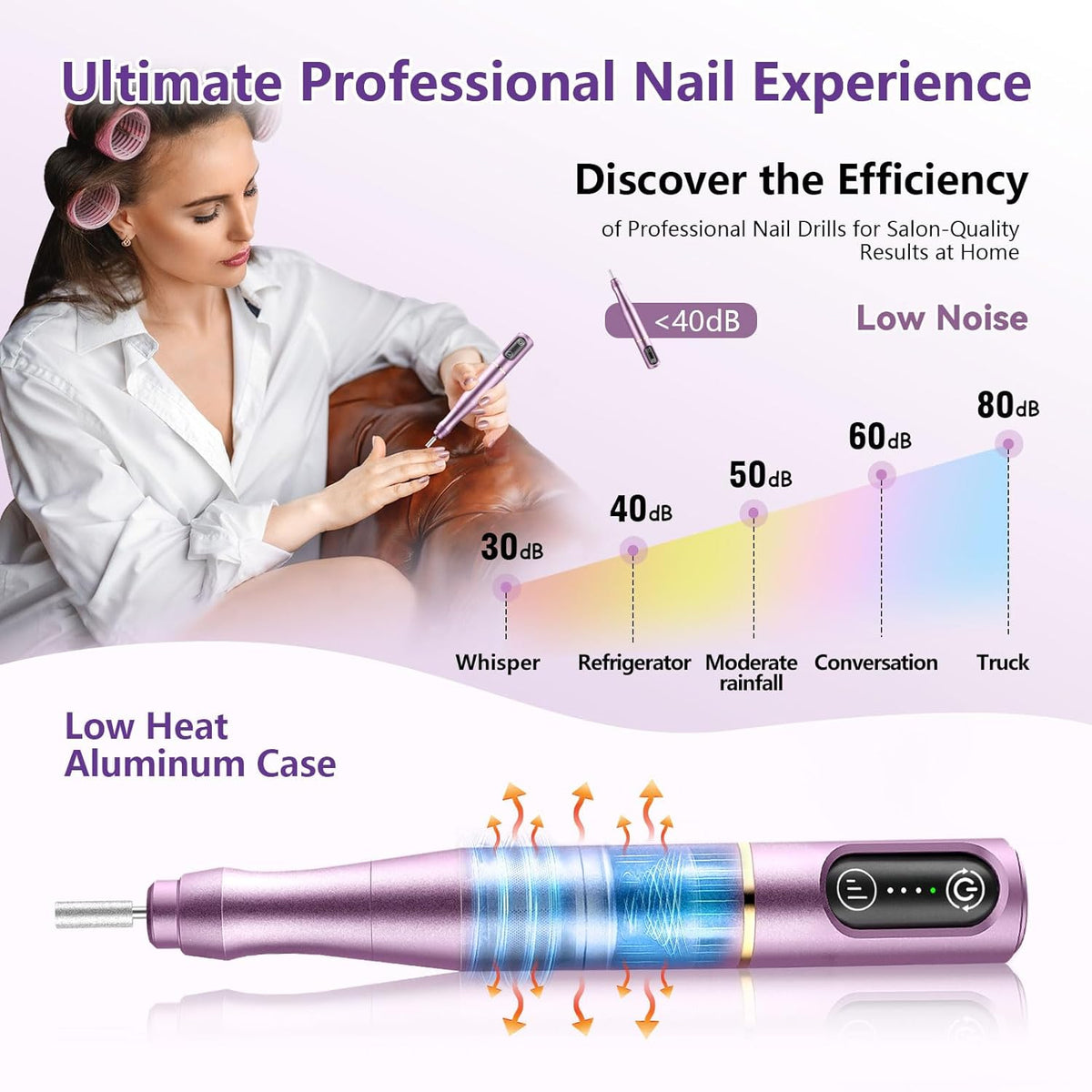 Cordless Nail Drill Electric Nail File Kit Rechargeable Professional Efile Nail Set, Portable
