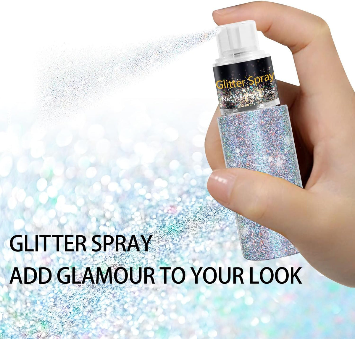 Hair and Body Glitter Spray, Holographic Glitter Highlighter Powder, Face Body Clothes Shiny