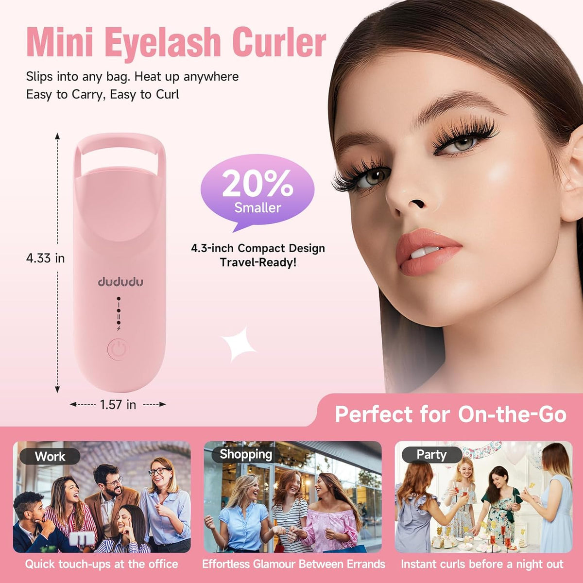 DUDUDU Heated Eyelash Curler, Portable Travel-Size Mini Electric Heated Lash Curler - 2-Level
