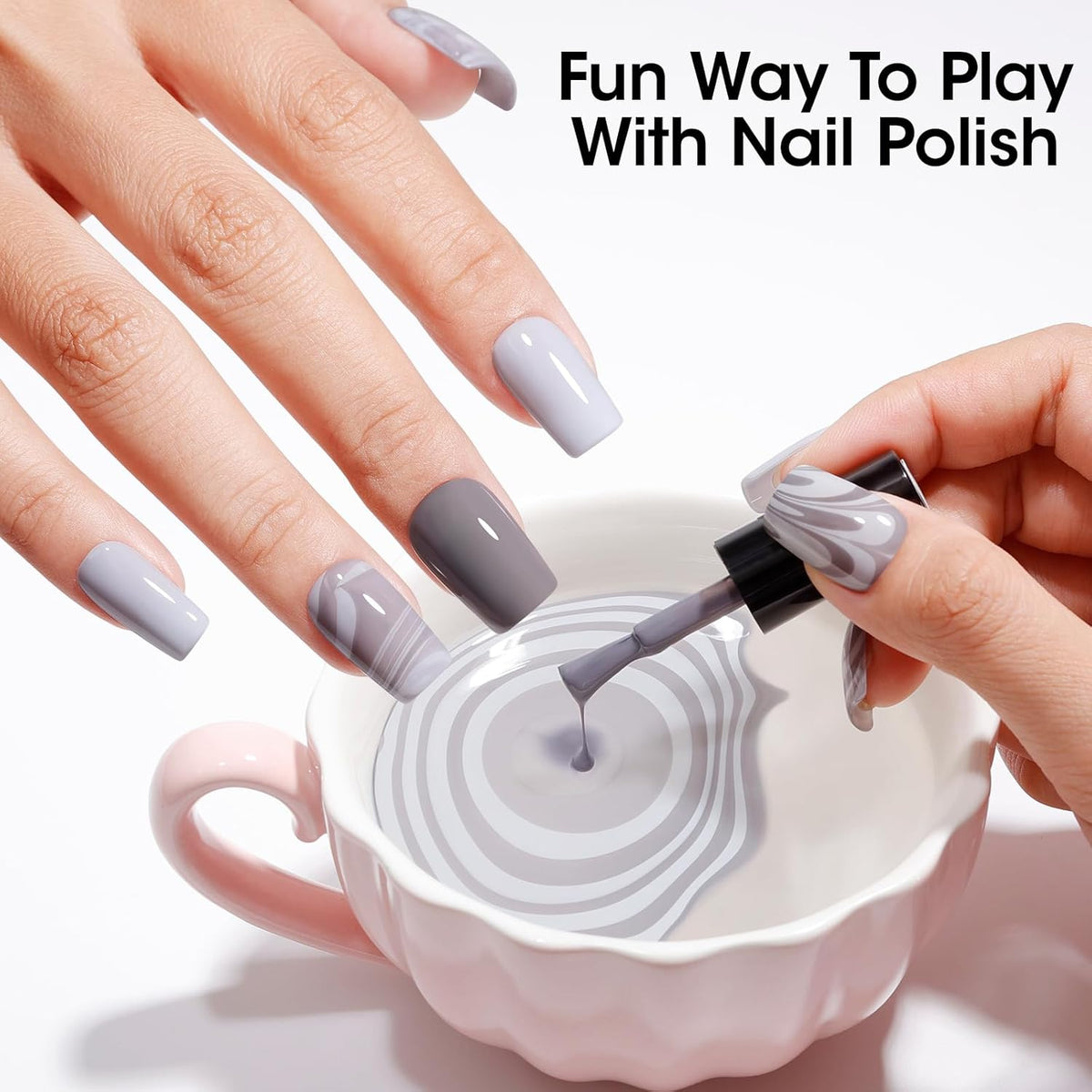Gellen 4 Colors Black White Gray Nail Polish Set & Base Top Coat, Fall Winter Trendy Winter Black