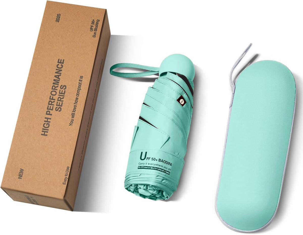 BAODINI Travel Essentials Mini Umbrella for Purse With Case Small Compact UV Sun Protection