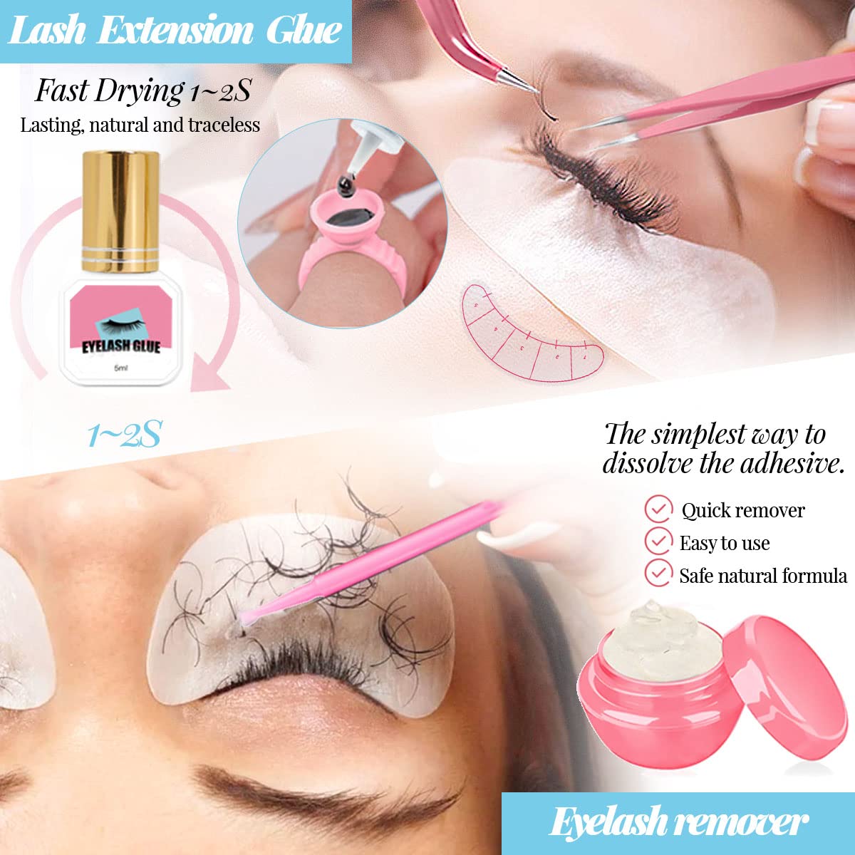 Lash Extension Kit Professional USB Eyelash Fan Individual 0.07D Curl Mix 8-15mm Extra Strong Glue