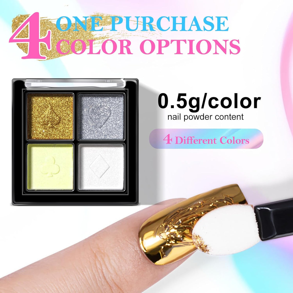NXJ INFILILA Pearl Chrome Nail Powder Kit, Chrome Pallete for Nails 4 Colors - Gold, Silver