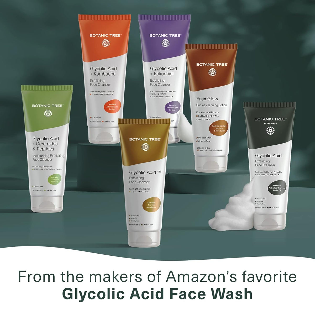 Botanic Tree Kombucha & Glycolic Acid Exfoliating Face Wash for Aging Skin - Face Cleanser for