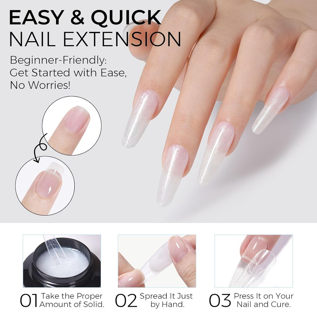 TOMICCA 3D Gel Nail Art, White Sparkles Sculpting Gel for Nail Art 1.76 OZ 3D Nail Hard Gel Nail