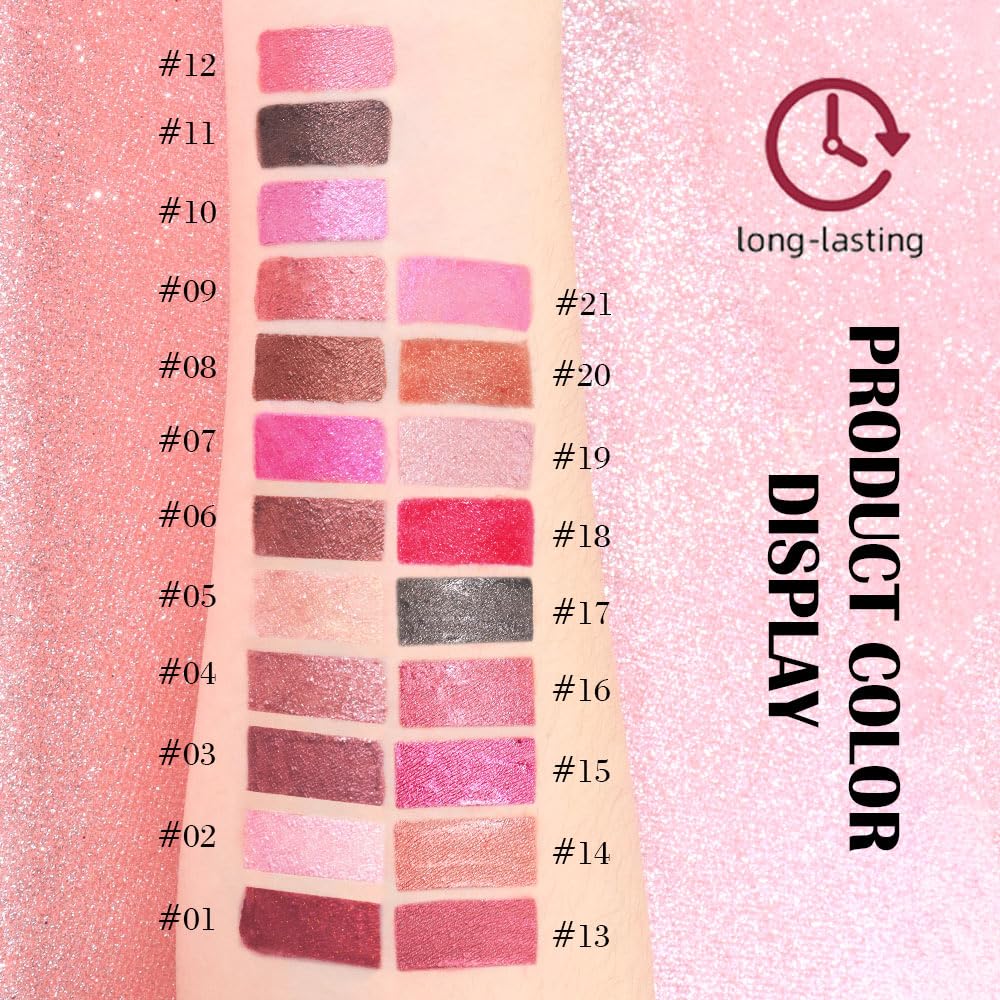 evpct Warm Pink Metallic Glitter Lip Liner and Lipstick Combo Set Long Lasting Waterproof, Metallic