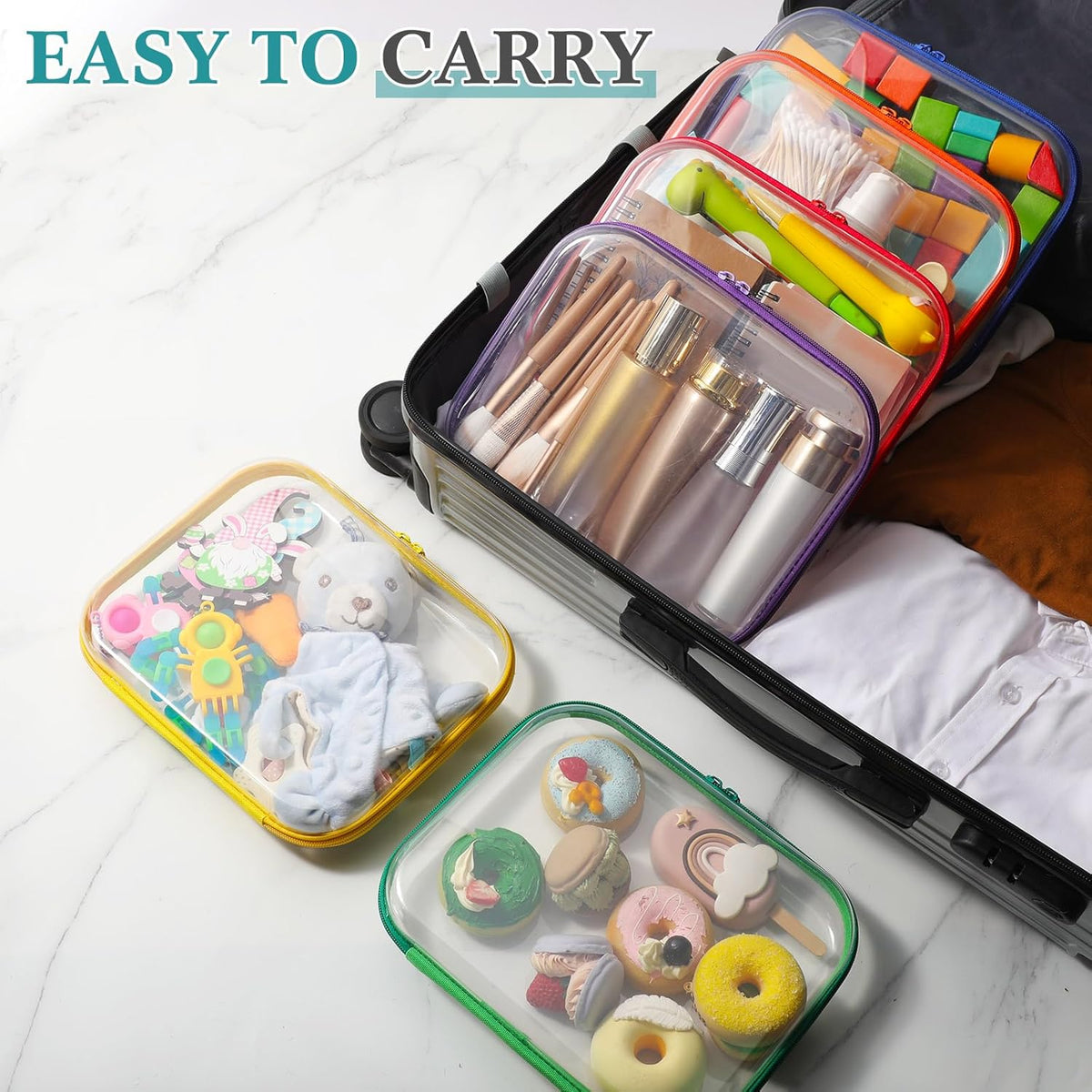Sanwuta 6 Pcs Clear Hard Zipper Case Pencil Pouches Hard Plastic Zipper Pouches Makeup Bag