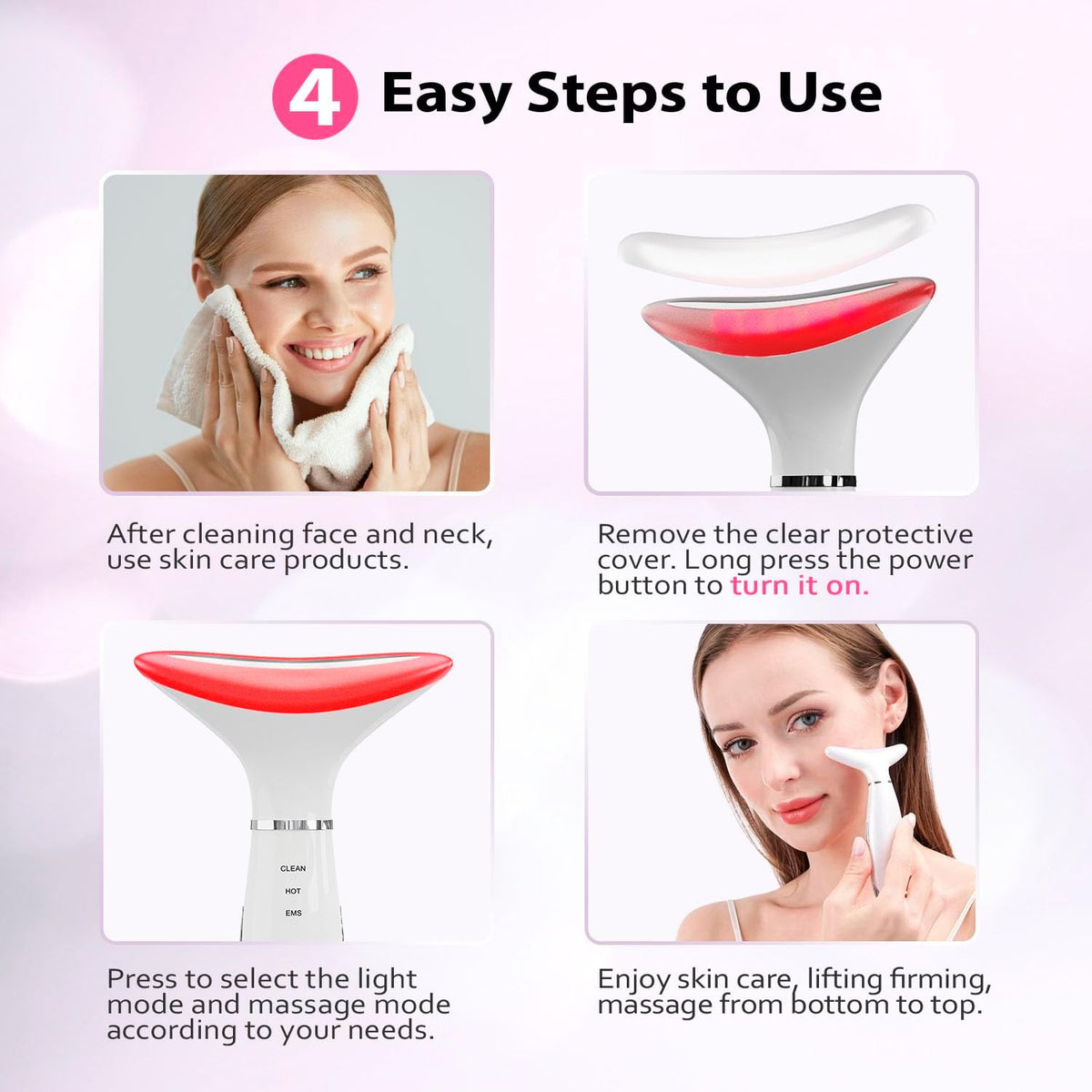 3-in-1 Portable Face and Neck Massager Tool with LED, Red Light Therapy, Vibration & Thermal