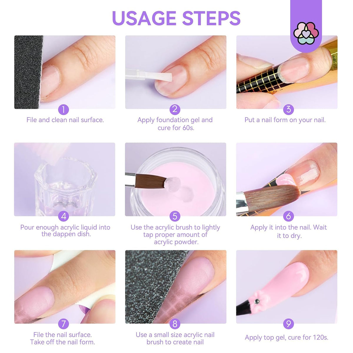 SAVILAND Essentials Acrylic Nail Kit for Beginners: Clear Nudes Pink Acrylic Powder and Liquid Set