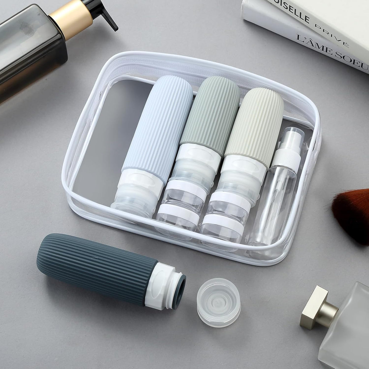 16 Pack Travel Bottles Set, TSA Approved Leak Proof Silicone Squeezable Containers for Toiletries