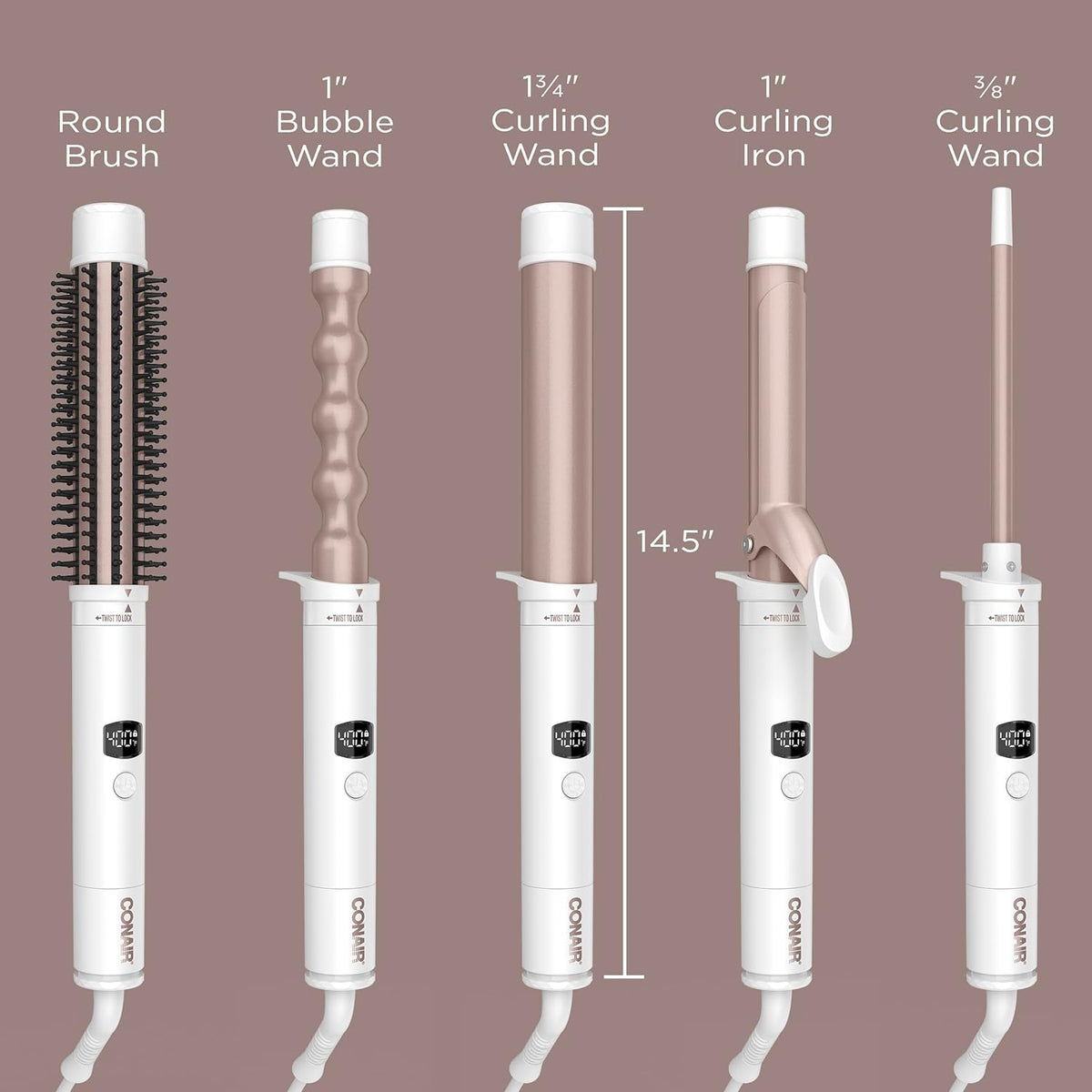 Conair Double Ceramic Multi-Attachment Hair Styler, 5-in-1 Curling Wand Set to Create Curls, Waves