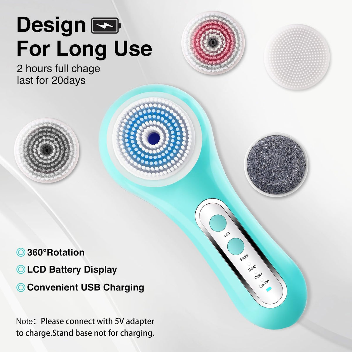 Face Scrubber Exfoliator,Facial Cleansing Brush Rechargeable IPX7 Waterproof with 5 Brush