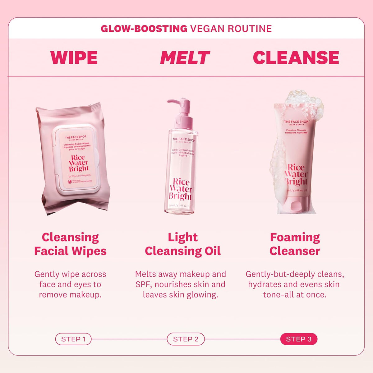 The Face Shop Rice Water Bright Foaming Facial Cleanser with Ceramide, Gentle Face Wash for