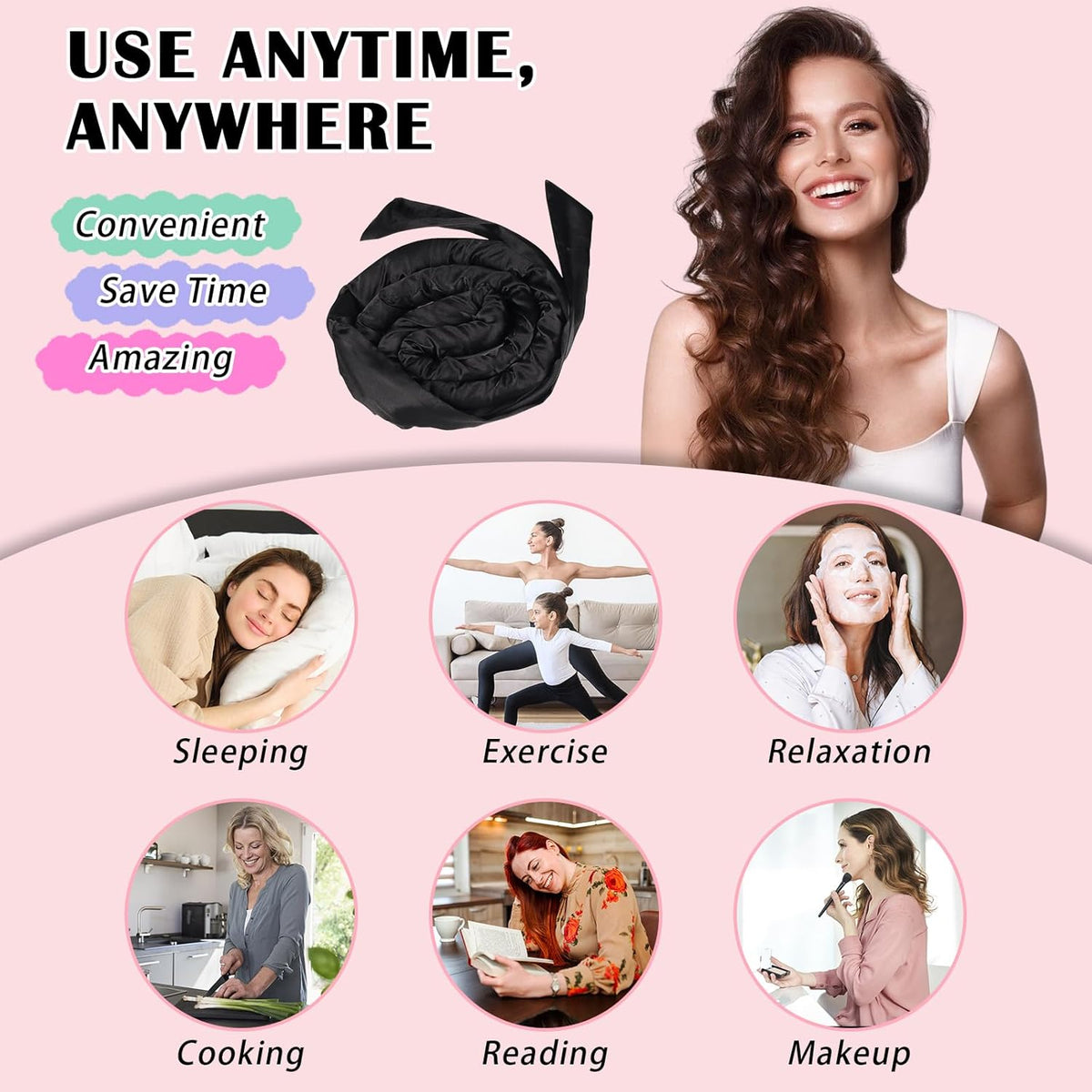 Satin Heatless Curls Overnight Hair Curlers to Sleep In Hair Curler Rollers No Heat Hair Wrap for