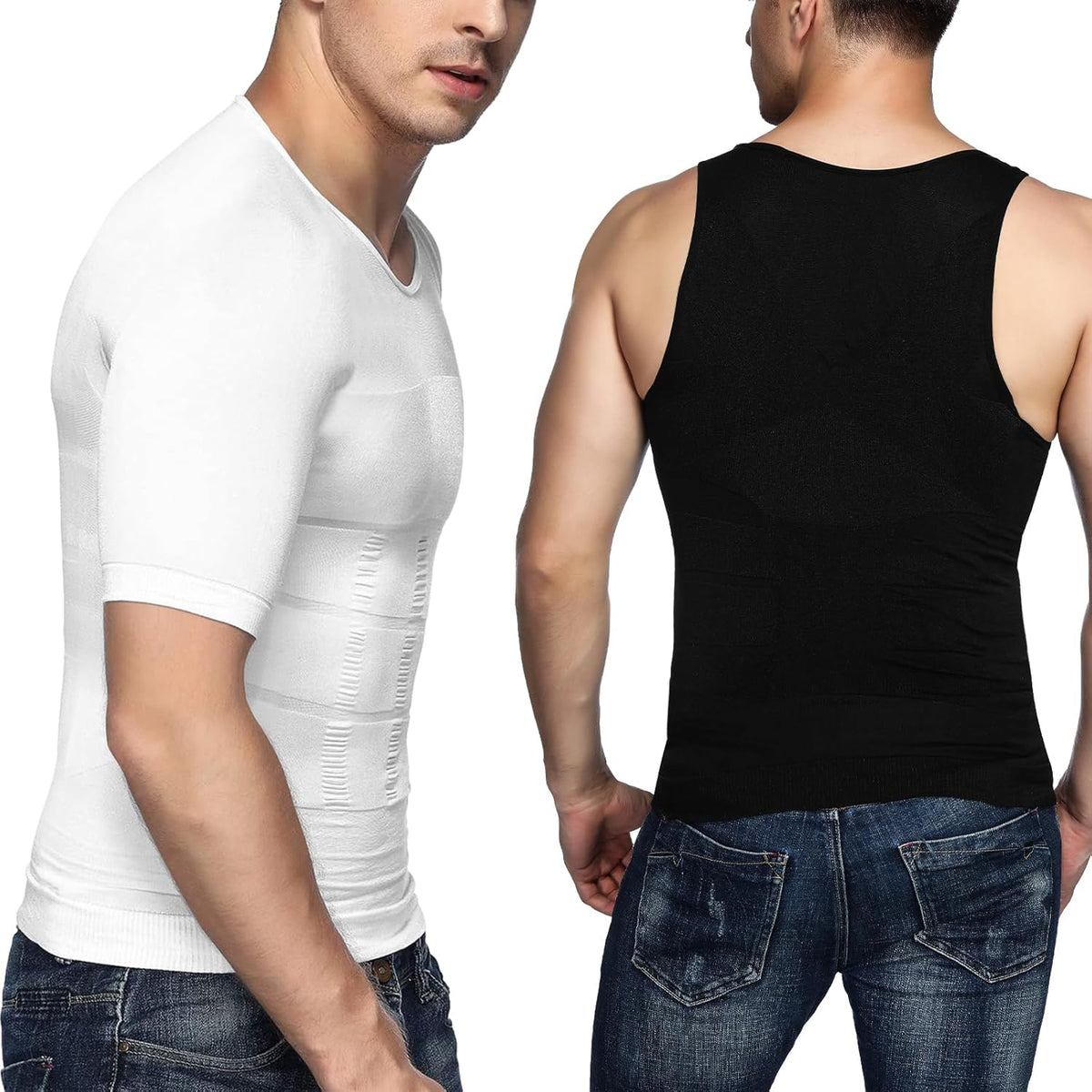 Odoland 5 Pack Men's Compression Shirt Short Sleeve Vest Set, Body Shaper Shapewear Tank Top Base