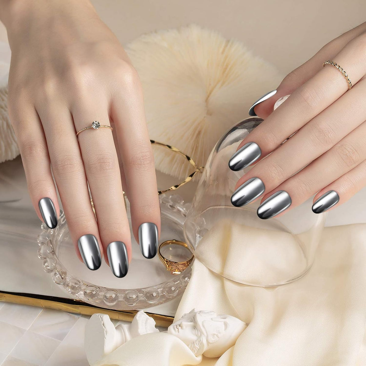 Artdone 16 Colors Chrome Nail Powder, Iridescent Aurora Powder Metallic Mirror Effect Pigment
