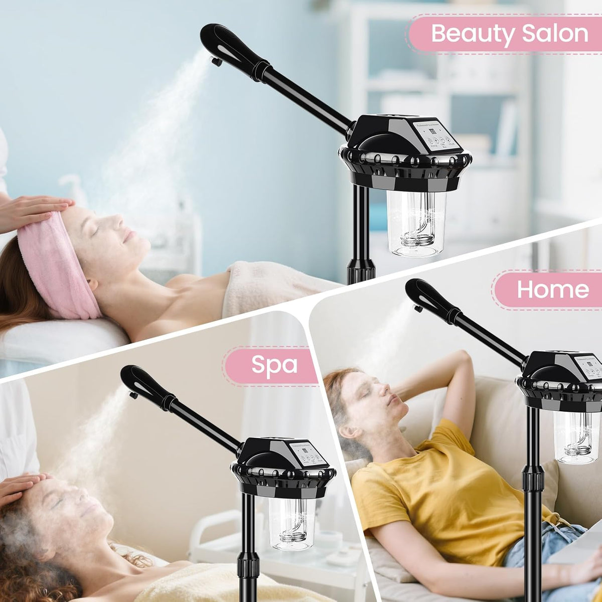Professional Facial Steamer, Facial Steamer on Wheels with More Steam, Adjustable Height and Angle