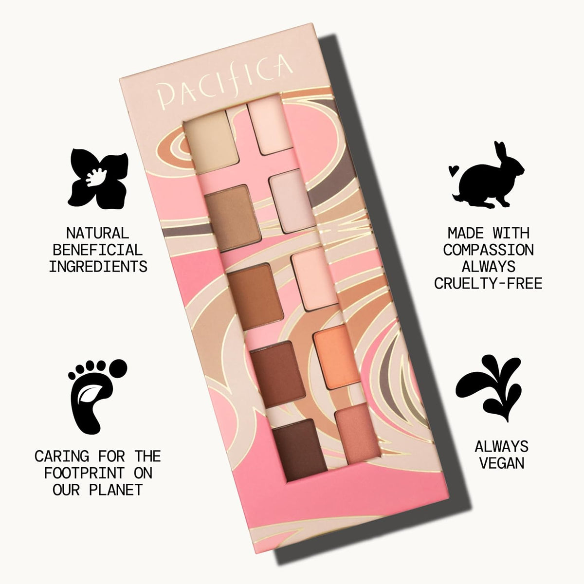 Pacifica Pink Nudes Mineral Eyeshadow Palette, 10 Neutral Shades, For Natural or Smoky Eye Look