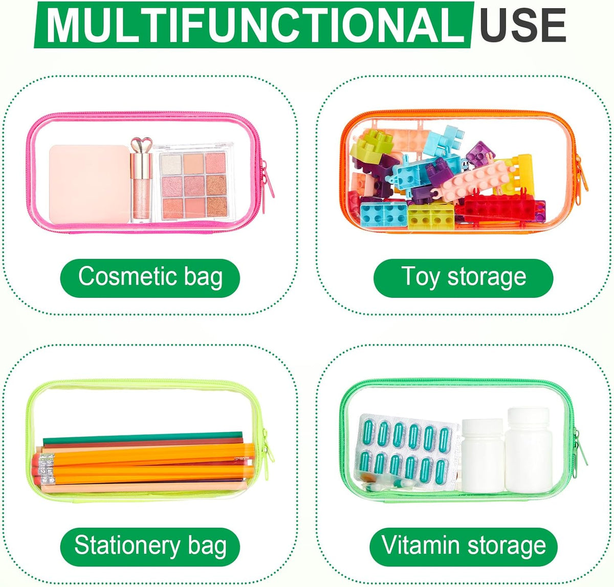Hoolerry 4 Pcs Hard Clear Zipper Case Makeup Bags Plastic Pencil Pouch Transparent Storage Box