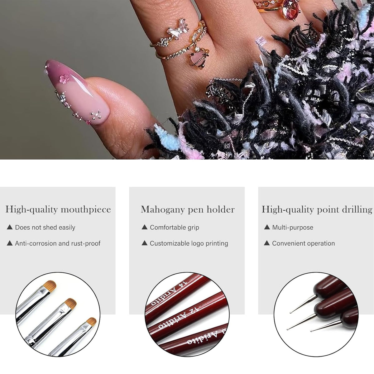 4Pcs Professional Acrylic French Manicure Clean-Up Brushes & Dotting Pens - Red Wood Handles