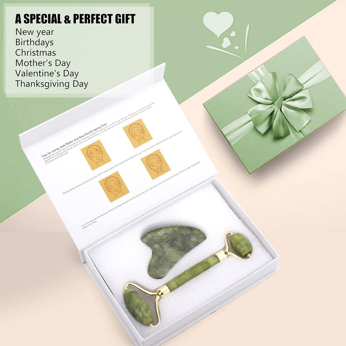 Deciniee Jade Roller and Gua Sha Set - Beauty Face Massager & Guasha Tool for Eye, Neck, Body - 2