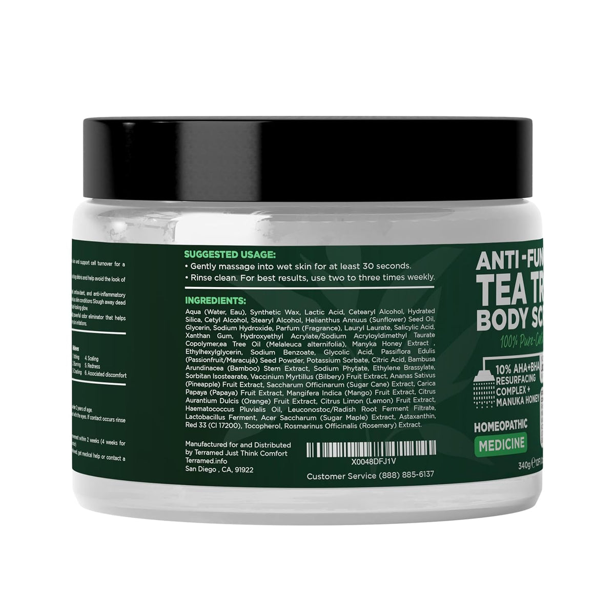 Terramed Just Think Comfort Antifungal Body Scrub with Tea Tree Oil – Exfoliating Body Wash for