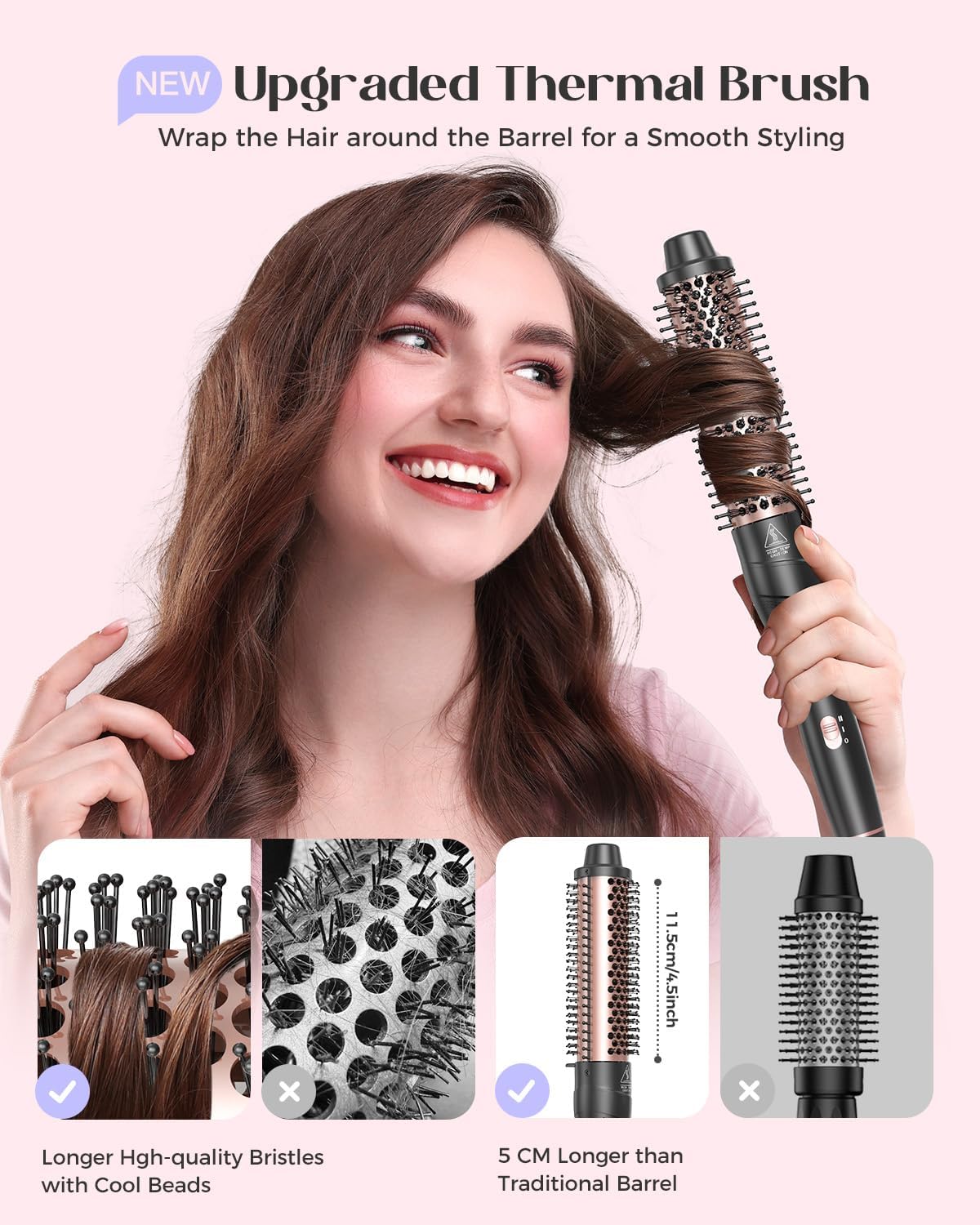 5 in 1 Curling Iron with Thermal Brush and 4 Interchangeable Ceramic Barrels(1/2 to 1 1/2 inch)