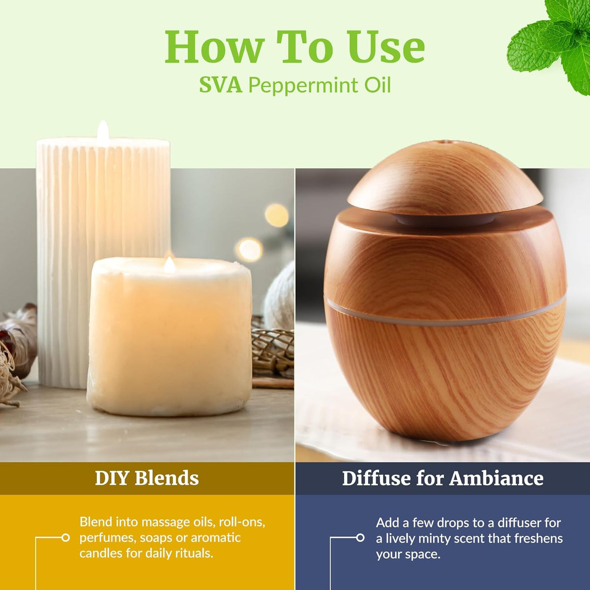 SVA Peppermint Essential Oil – 4 Fl Oz – 100% Natural Peppermint Oil - for Diffuser, Hair Care