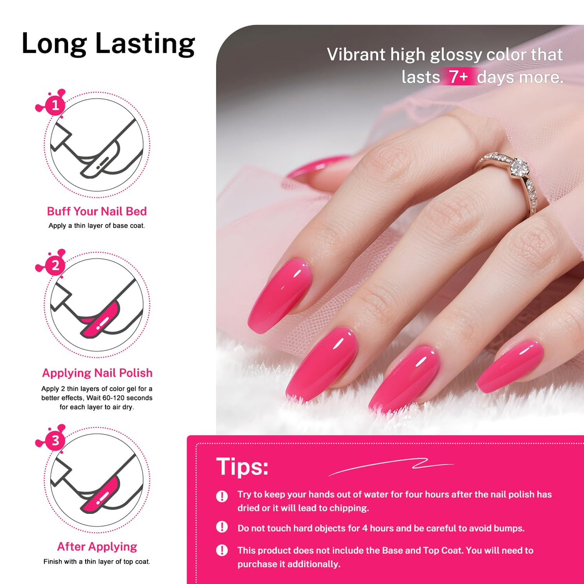 16.5ml Rose Pink Nail Polish Large Volume Quick Dry Nail Polish, Long Lasting Shine, Fingernail