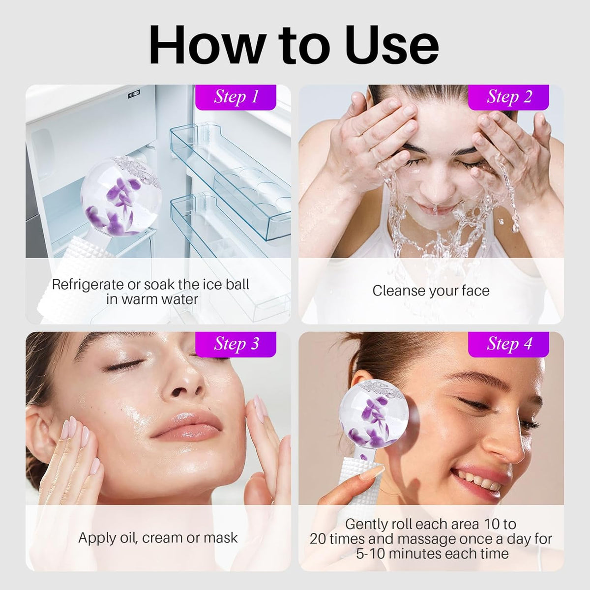 Ice Globes & Ice Roller for Face and Eyes - Facial Massage Tools for Skin Care, Reduce Wrinkles &