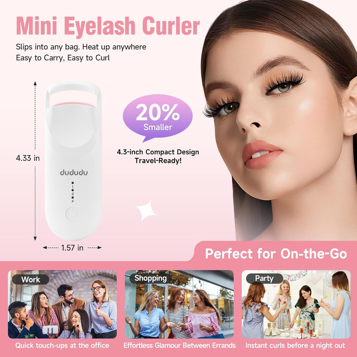 DUDUDU Heated Eyelash Curler, Portable Travel-Size Mini Electric Heated Lash Curler - 2-Level