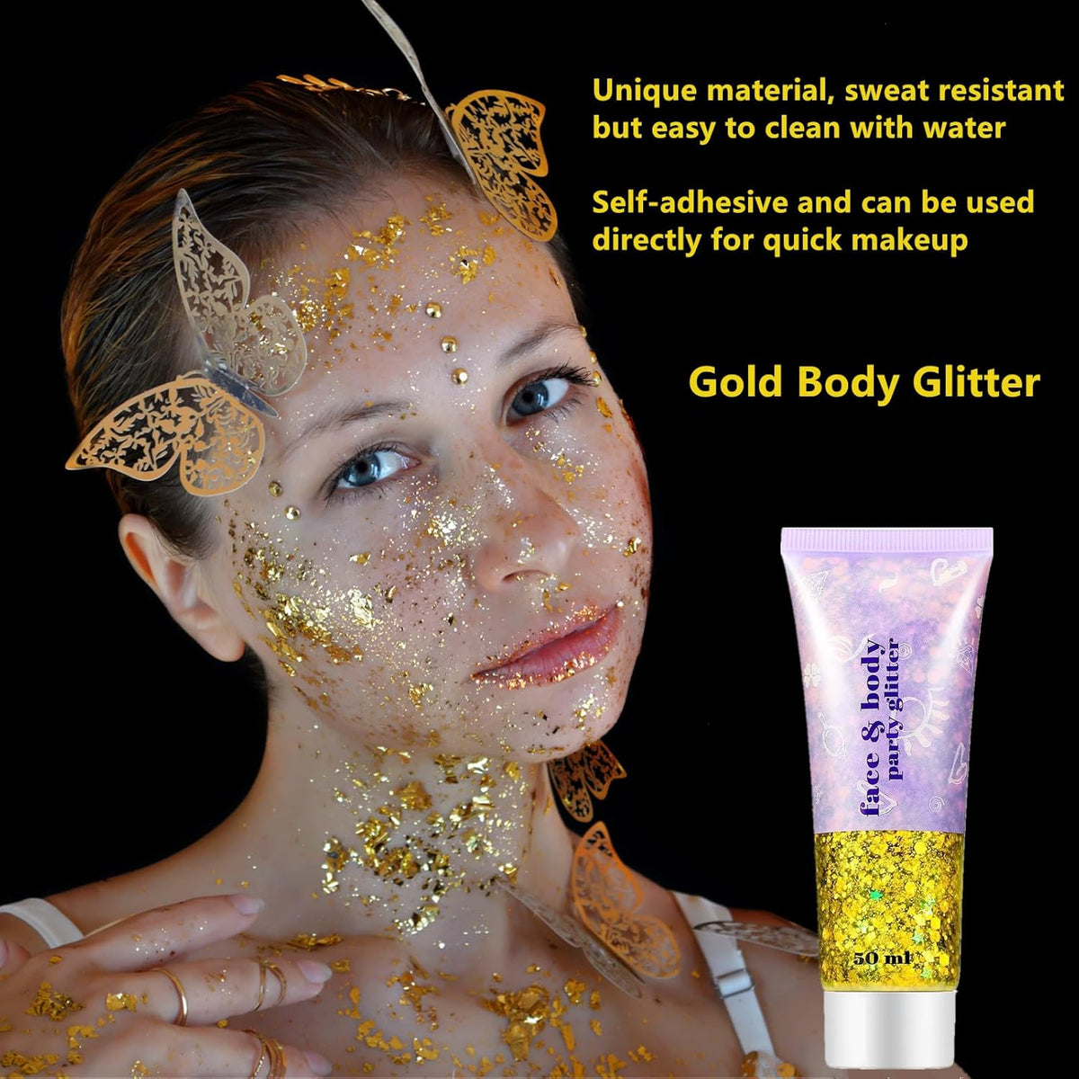 Go Ho Orange Face Body Glitter,Sparkle Orange Face Paint Glitter Makeup,Holographic Chunky Sequins