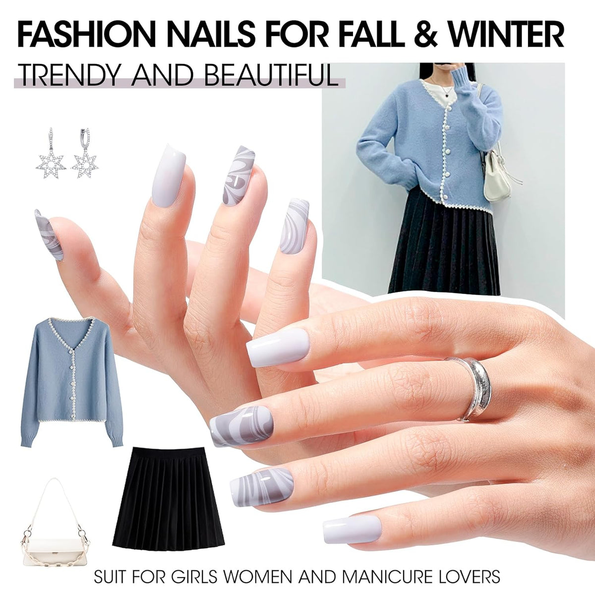 GELLEN Gray Nail Polish Set, Fall Winter Trendy Grey Regular Nail Polish Quick Air Dry 6 Dark Light