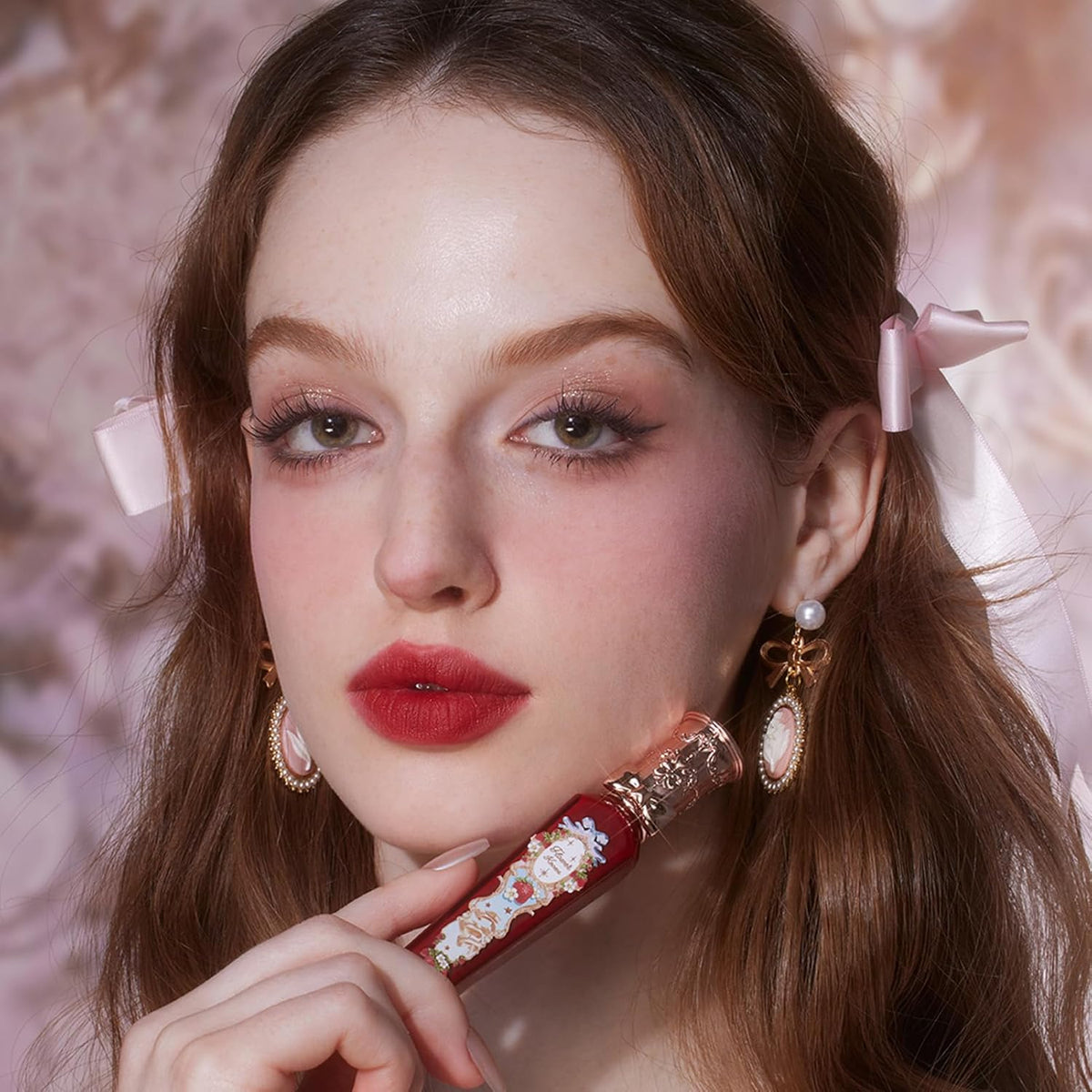 Flower Knows Strawberry Rococo Cloud Lip Cream,Velvety Matte Liquid Lipstick,Red Lipstick,Long