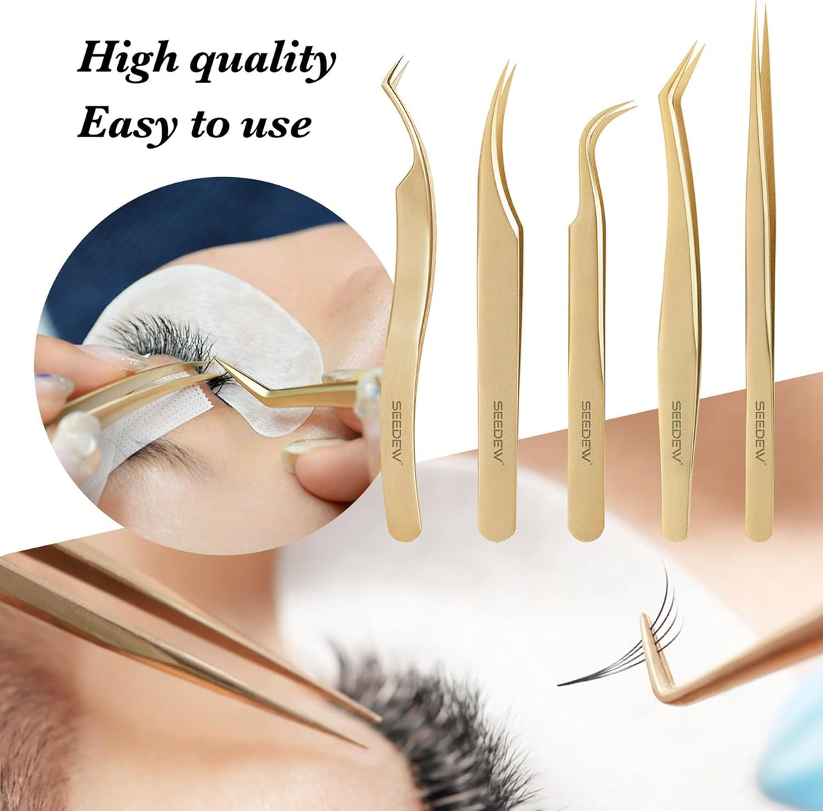 Tweezer Eyelash Extensions - 1 PCS Stainless Steel 45 Degree Curved Pointy Tweezer Isolation
