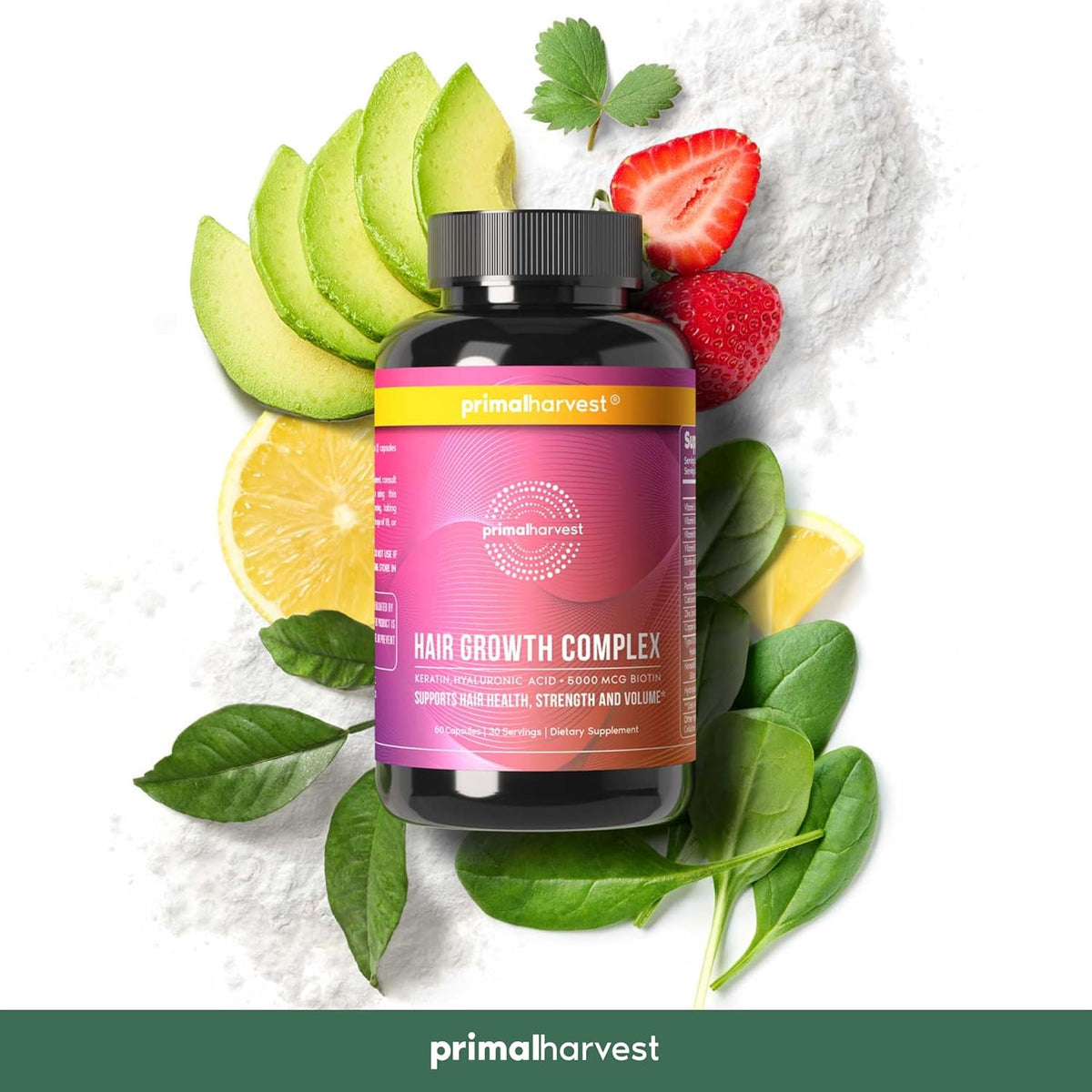 Primal Harvest Hair Growth Vitamins, Hair Growth for Women & Men - 60 Hair Growth Pills, Natural