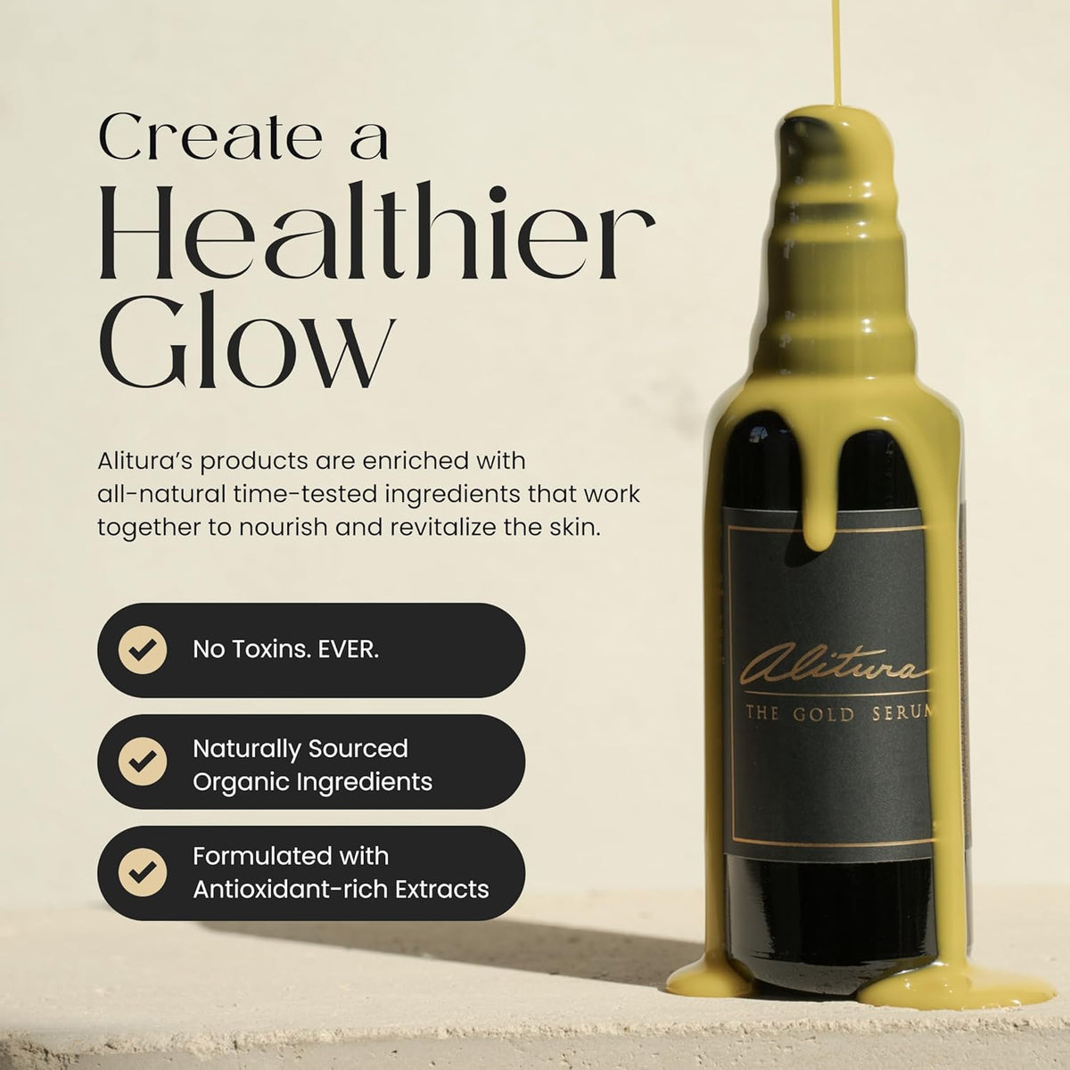 Alitura Anti-Aging Peptide & Collagen Gold Serum for Face – with Vitamin A, CoQ10 & Astaxanthin