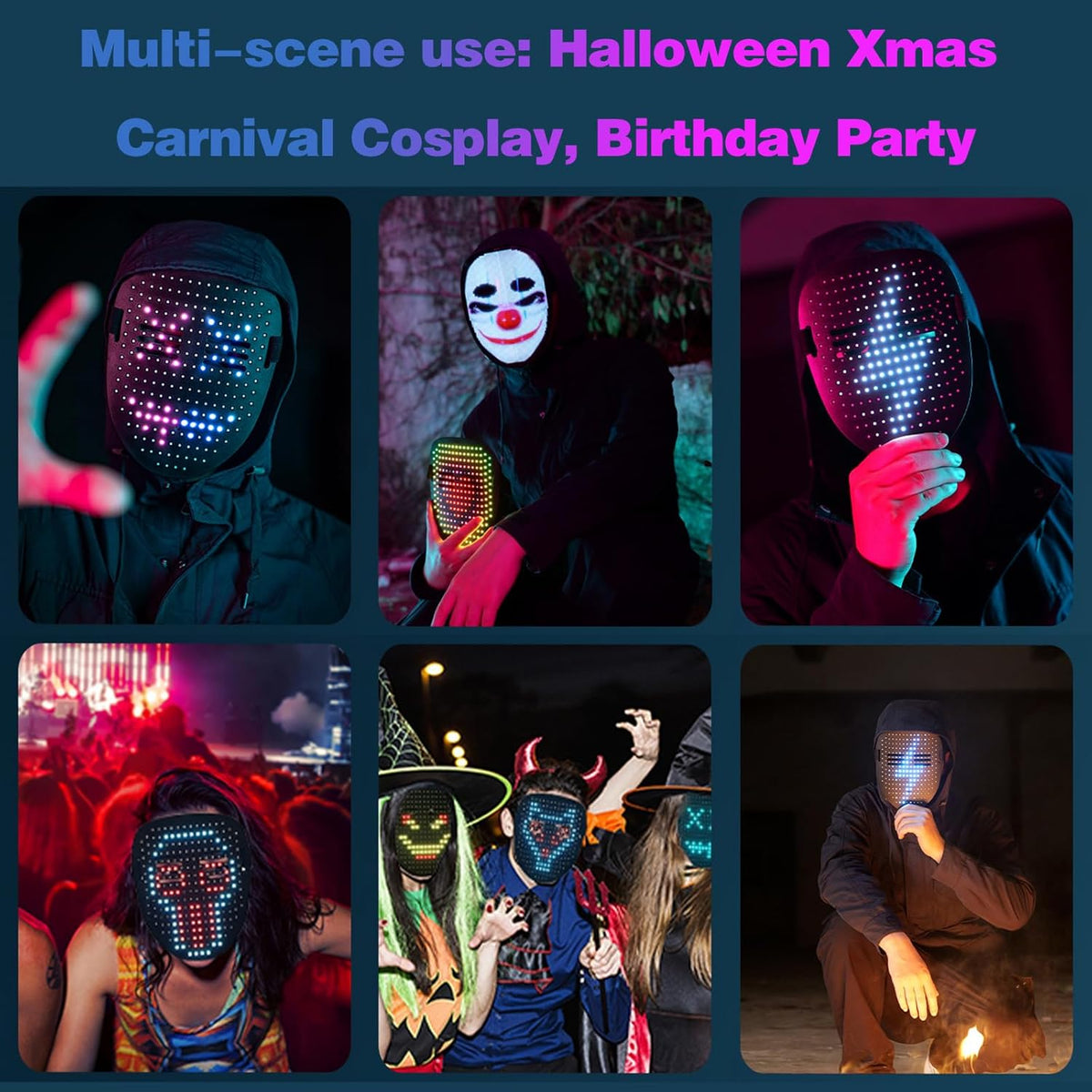 Led Mask with Gesture Sensing,Light up mask for Kids/Men/Women LED Halloween Mask for Costume