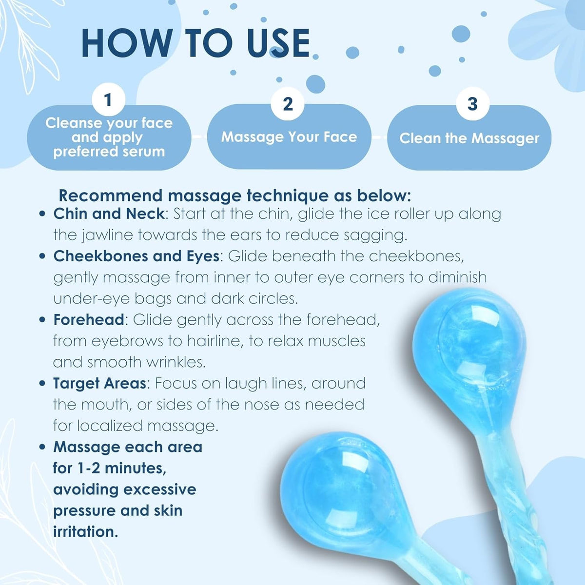 Facial Ice Globes Cryo Sticks, Cooling Beauty Tool for Face, Neck & Eyes, Helps Reduce Puffiness