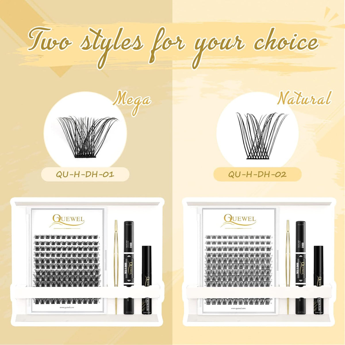 QUEWEL DIY Eyelash Extensions Kit, 144 Pcs Lash Clusters, Cluster Eyelashes Applicator Tool, Super