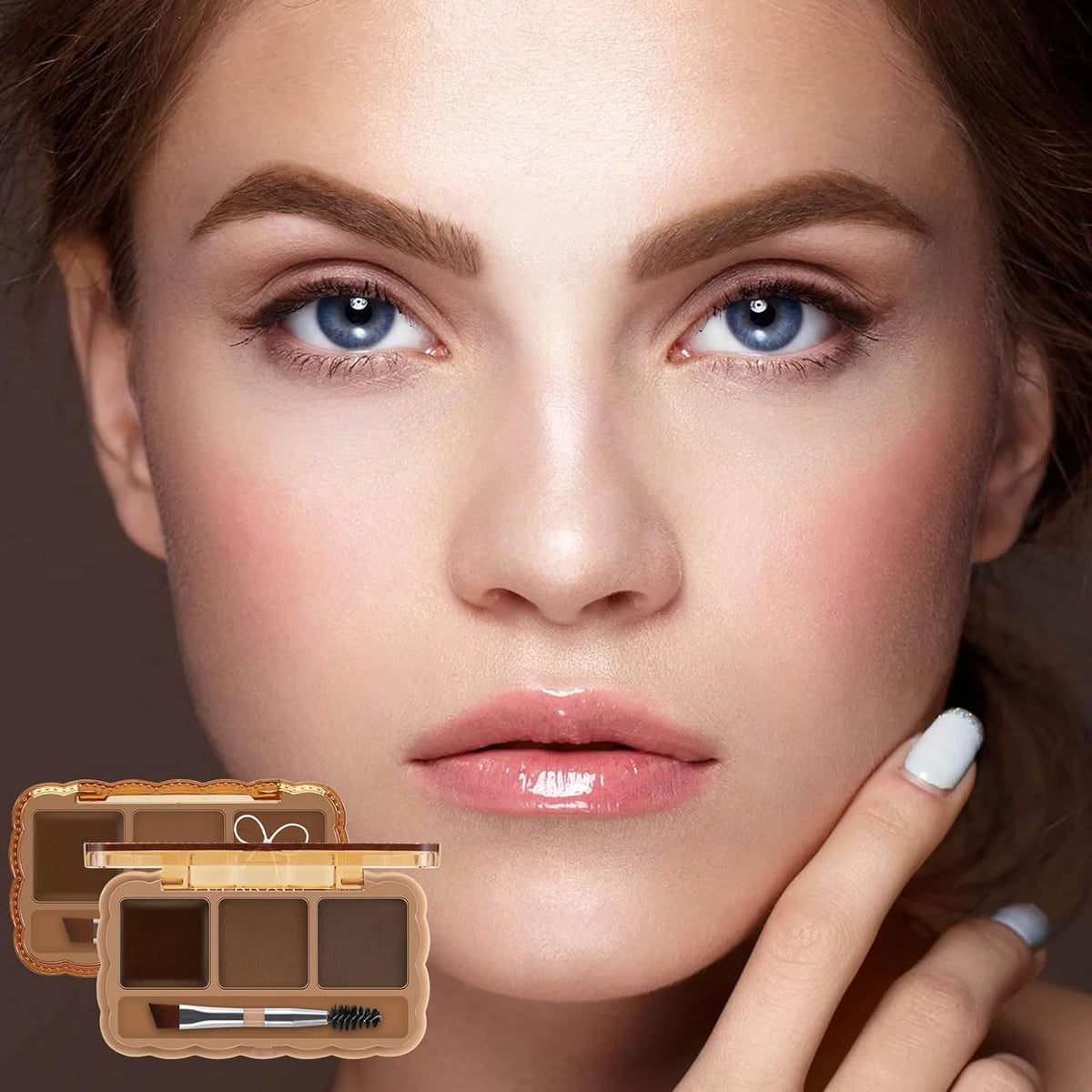 Boobeen Eyebrow Palette, 5 Colors Brow Powder Kit, Eye Brow Pomade with Double-ended Brush
