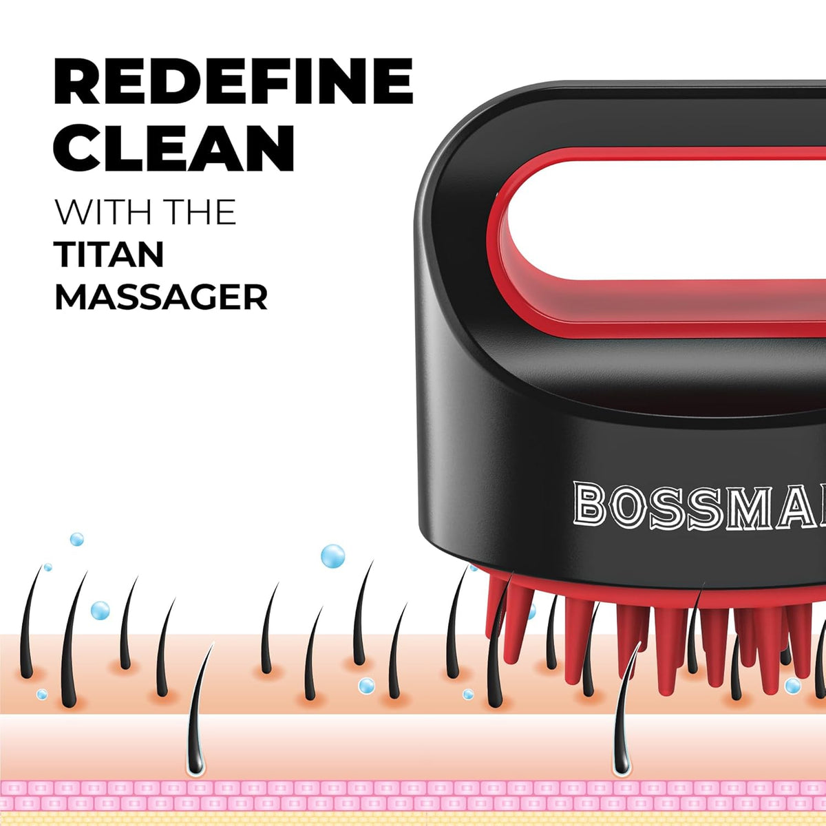 Bossman Titan Shower Scalp Massager – Ergonomic Silicone Scrubber for Product Build-Up, Dandruff &