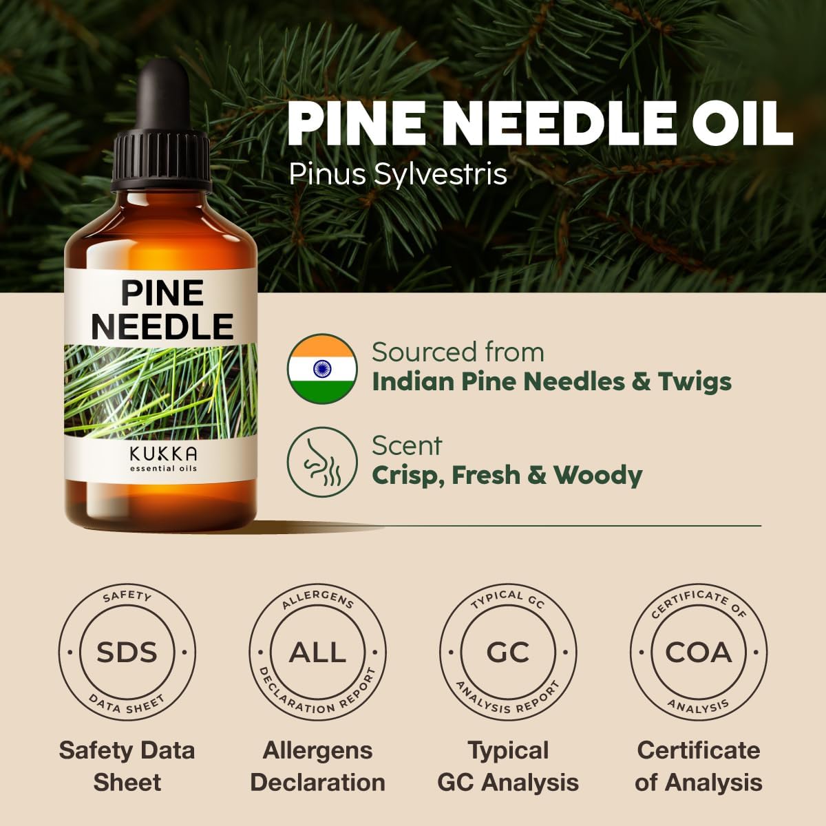 Kukka Pine Essential Oil for Diffuser - 4 Fl Oz - Pine Oil, Woody Scent, for Candle, DIY Soap